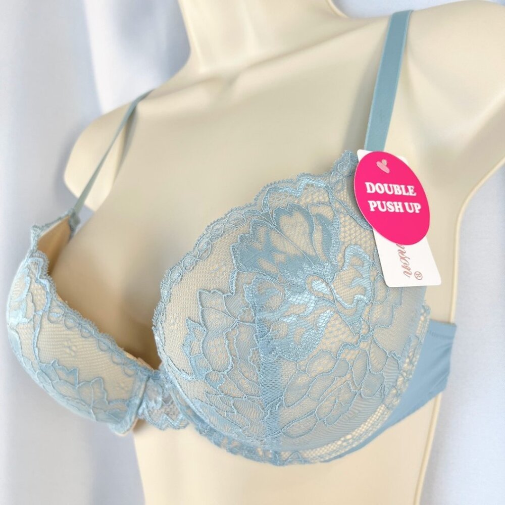 VS Bombshell Inspired Adds 2 Cups Ultimate Pushup Bra 32B Blue Lace - Picture 4 of 6